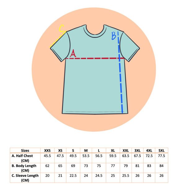 T-shirt size guide Lifeforms Art