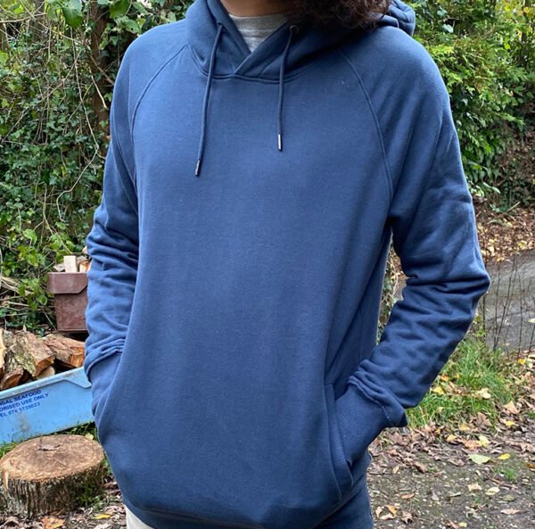 Front image of the denim blue octopus hoodie