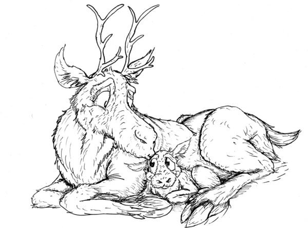 Reindeer mother and calf