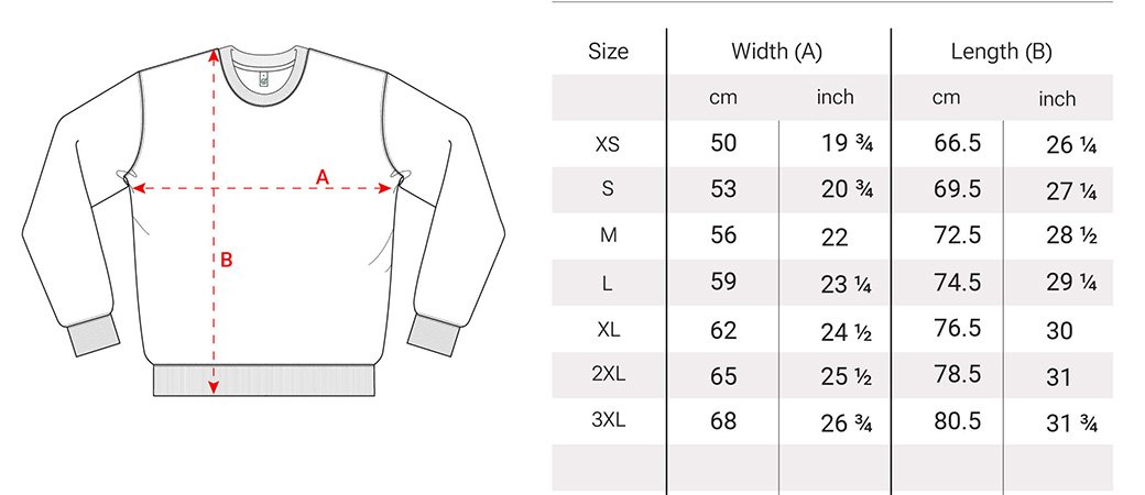 Sweatshirt sizes