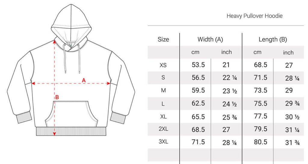 Heavyweight hoodie sizes