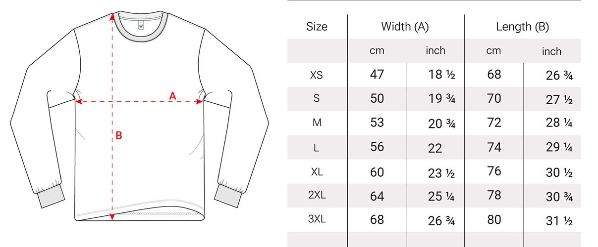 long sleeve t-shirt sizes