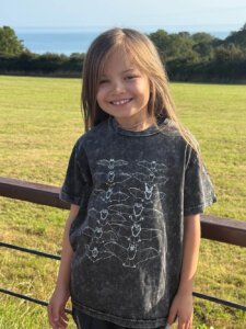 Bats T-shirt for children featuring original art of all the bats likely to be found in Britain