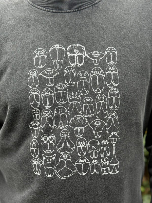 Spider faces sweatshirt close up