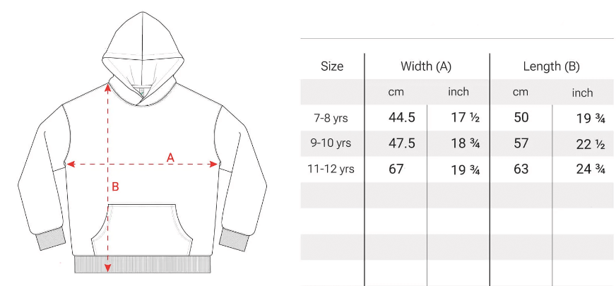Children's Hoodie sizes
