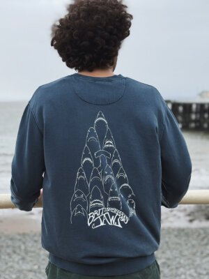 Sharks Jaws sweatshirt, showing the sharks printed on the back
